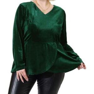 NWT Agnes Orinda Women's Plus Size 2X Retro Velvet Velour Top  Tulip Hem Blouse